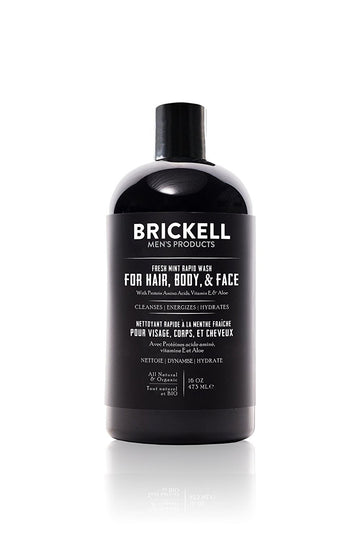 Brickell Men's Rapid Wash, Natural and Organic 3 in 1 Body Wash Gel for Men, 16 Ounce, Fresh Mint Scent
