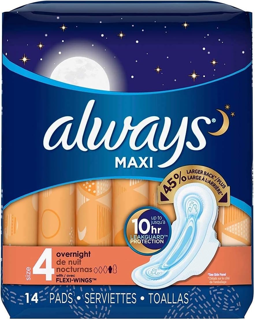 Always Pads Size 4 Maxi 14 Count Overnight (3 Pack) : Health & Household