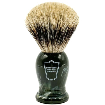 Parker King Size Pure Badger Bristle Shaving Brush – Brush Stand Included - Overszied 24Mm 3-Band-Badger Brush Knot - Generates A Giant Lather