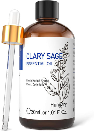 HIQILI 1 Fl Oz Clary Sage Oil Essential Oil, 100% Pure Undiluted for Diffuser, Aromatherapy - 30ml