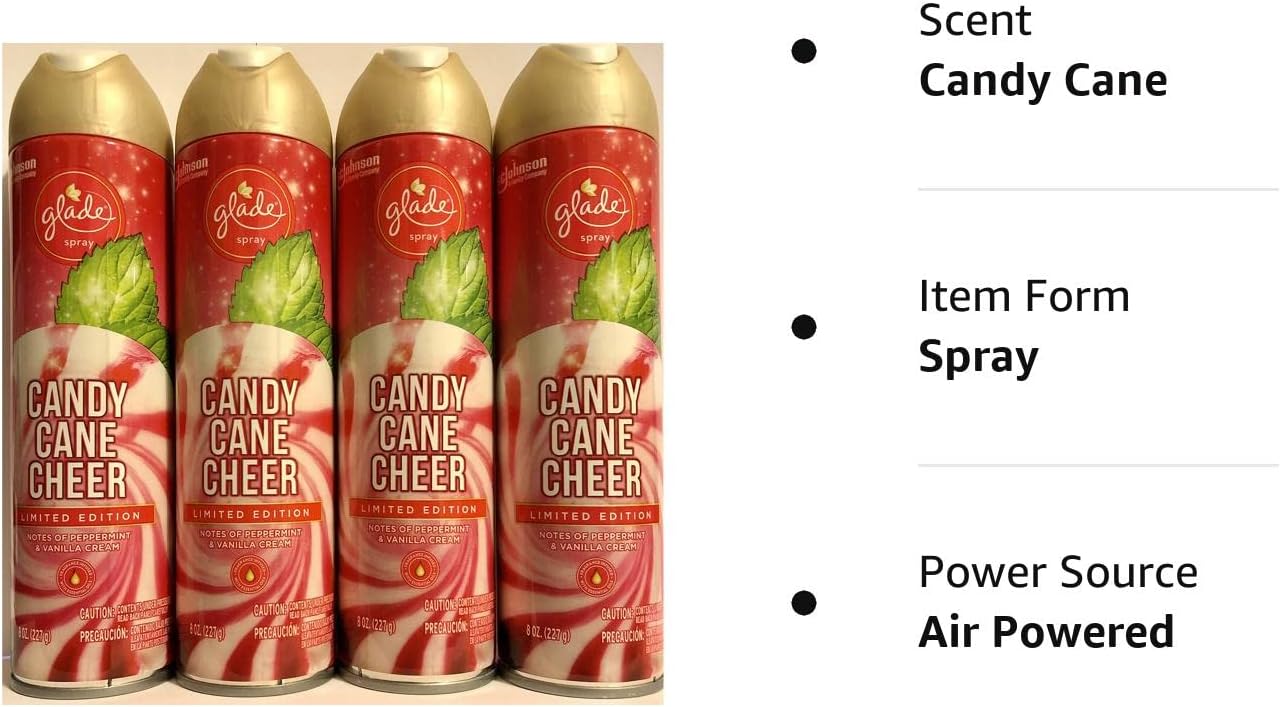 Glade Air Freshener Spray - Candy Cane Cheer - Holiday Collection 2020 - Net Wt. 8 OZ (227 g) Per Can - Pack of 4 Cans : Health & Household