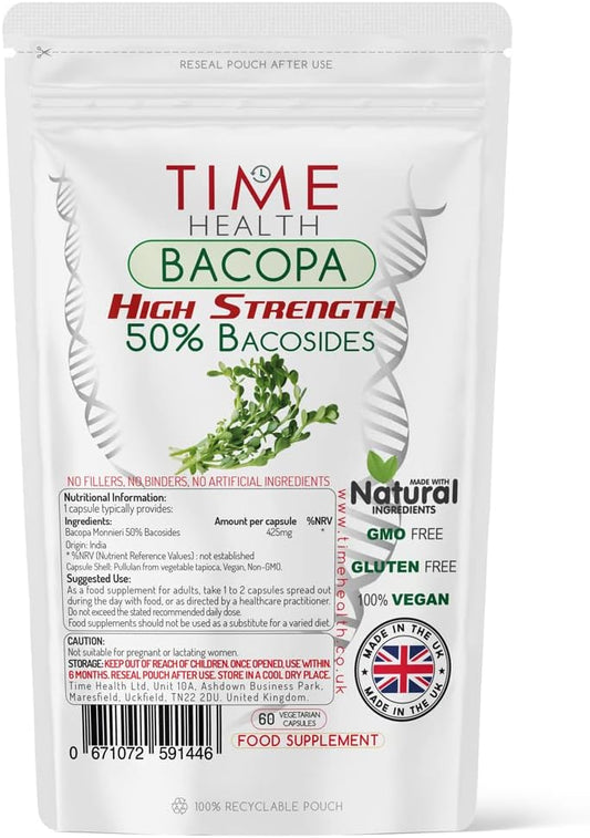 Bacopa Monnieri High Strength 50% bacosides - Zero Additives - Pullulan (60 Capsule Pouch) : Amazon.co.uk: Health & Personal Care