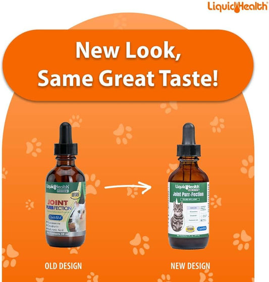 Liquidhealth 2.3 Oz Liquid Cat Glucosamine Joint Purr-Fection - Hip And Joint Health Relief Support, Chondroitin Feline Droppers -Senior Older Cats, Kittens - (3 Pack)