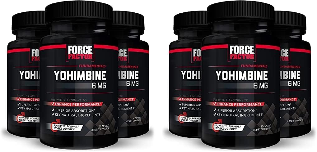 Force Factor Yohimbine Supplement For Men, Yohimbe Bark Extract With Superior Absorption To Enhance Performance, 6Mg Yohimbine Bark Pills With Key Natural Ingredients, 90 Capsules (6-Pack)
