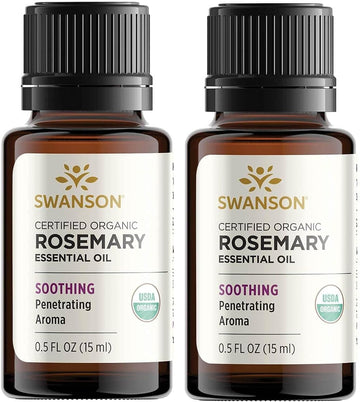 Swanson Certified Organic Rosemary Essential Oil 0.5 Fl Ounce (15 Ml) Liquid (2 Pack)
