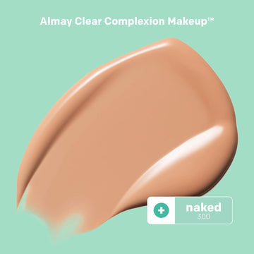 Almay Clear Complexion Acne Foundation Makeup With Salicylic Acid - Lightweight, Medium Coverage, Hypoallergenic, Fragrance-Free, For Sensitive Skin, 300 Naked, 1 Fl Oz