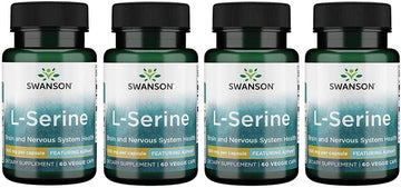 Swanson Ajipure L-Serine - Amino Acid Supplement Supporting Brain Health & Nervous System Function - Natural Formula Promoting Cognitive Function - (60 Veggie Capsules, 500Mg Each) 4 Pack