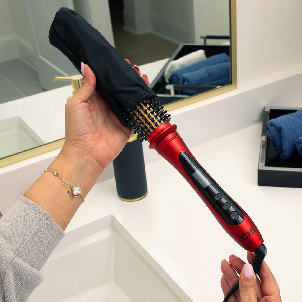 CHI Tourmaline Ceramic Series Heated Round Brush, Reduces Frizz & Adds Shine To Hair, Adjustable Temperature & Automatic Shut-Off, 1.25" Barrel, Ruby Red : Beauty & Personal Care