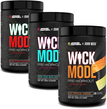 Jacked Factory X John Wick - Wick Mode Pre Workout Powder - Intense Energy, Battle-Ready Focus, Unstoppable Commitment, And Sheer Will - 120 Servings (3-Pack)