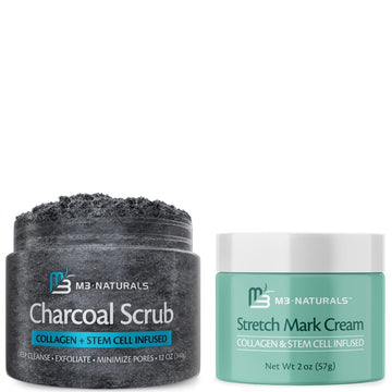 M3 Naturals Charcoal Body Scrub With Stretch Mark Cream Bundle