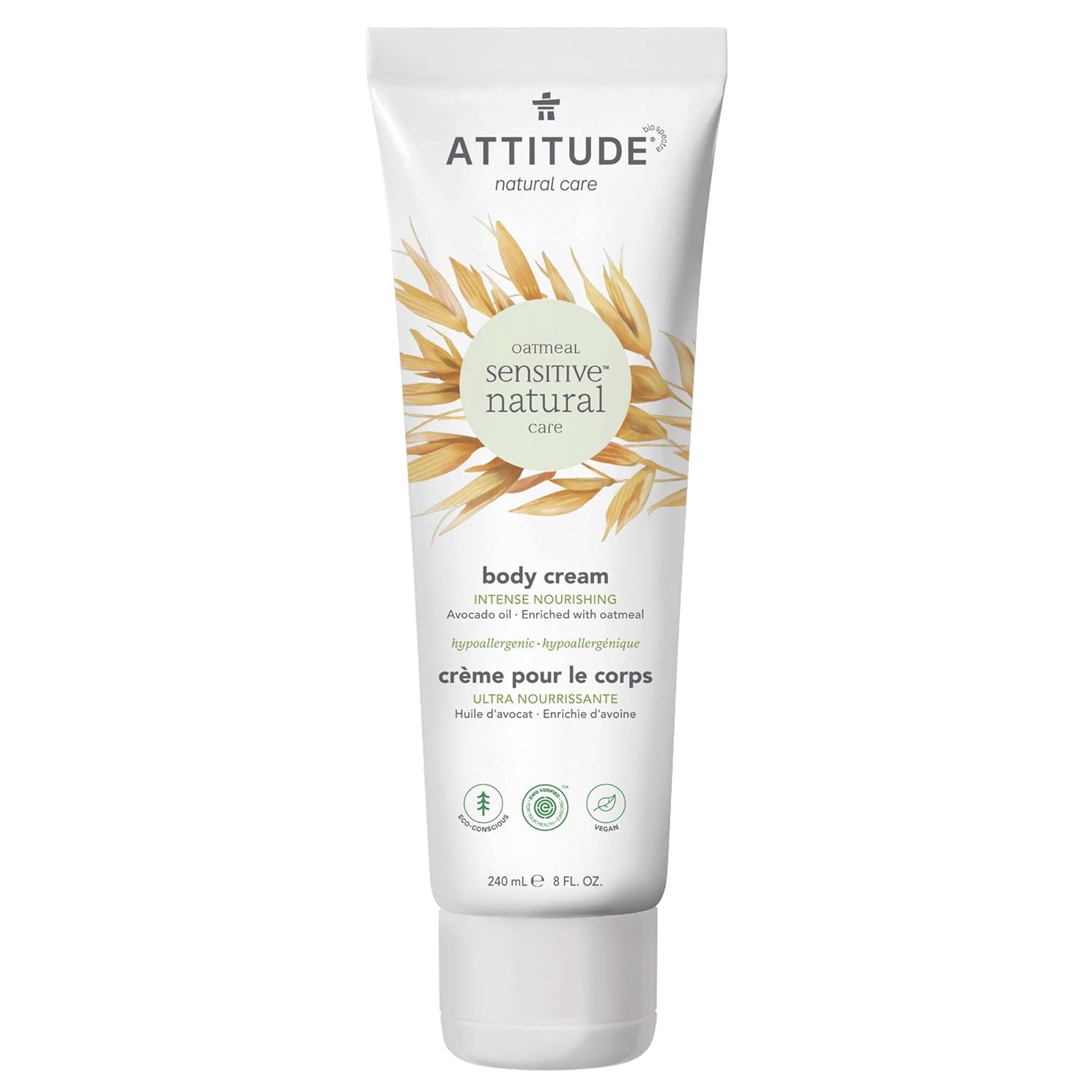 Attitude Body Cream For Sensitive Skin With Oat, Ewg Verified, Dermatologically Tested, Vegan, Avocado Oil, 8 Fl Oz