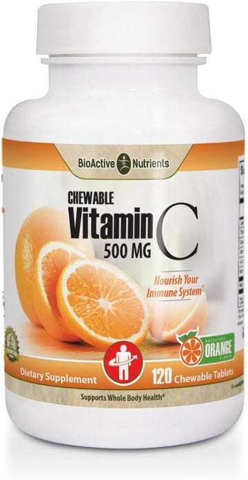 BIOACTIVE NUTRIENTS Vitamin C Chewable Tablets (Orange Flavor) - 500mg Vitamins - Dietary Supplements for Immunity, Plus Antioxidant Support - Made in USA - Gluten-Free, Yeast-Free, Vegan -