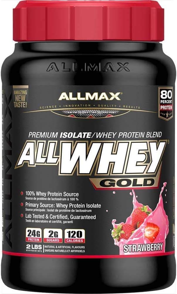 Allmax Nutrition Gold Allwhey, Strawberry - 2 Lb - 24 Grams Of Protein Per Scoop - Gluten Free, Low Carb & Low Sugar - Approx. 30 Servings