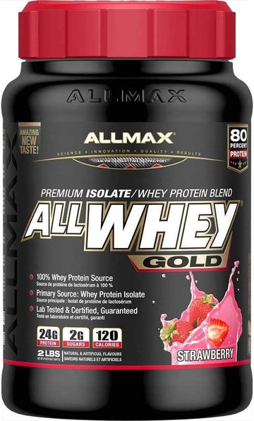 Allmax Nutrition Gold Allwhey, Strawberry - 2 Lb - 24 Grams Of Protein Per Scoop - Gluten Free, Low Carb & Low Sugar - Approx. 30 Servings