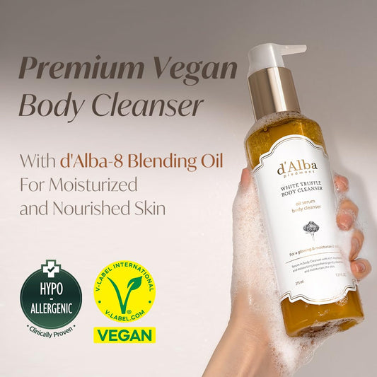 d'Alba White Truffle Oil Serum Body Cleanser 275ml, Vegan, Moisturizing and Mild Formula, Rich Gentle Lather