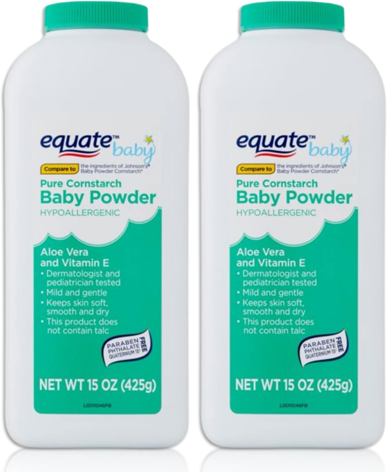 Baby Powder Bundle. Includes Two 15oz Canisters of Equate Cornstarch Baby Powder. : Baby