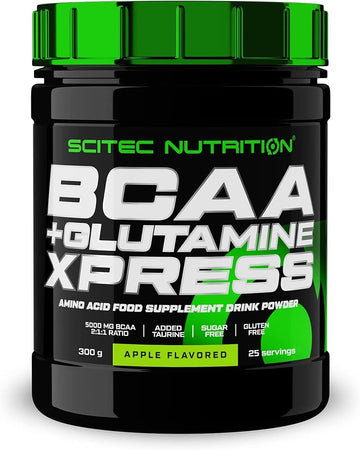 Scitec Nutrition Bcaa + Glutamine Xpress – Essential Amino Acid Blend – With 5G 2:1:1 Bcaas – 5G Glutamine – Fortified With Taurine, 300 G, Apple