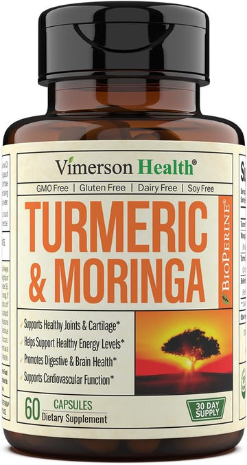 Turmeric Curcumin & Moringa Leaves Extract with Black Pepper. Joint Support Supplement with Tumeric (95% Curcuminoids), Bioperine & Moringa Oleifera Leaf for Joints, Digestion & Energy. 60 Capsules