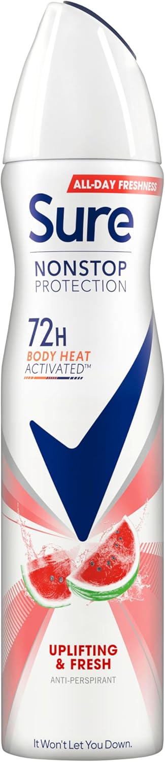 Sure Nonstop Protection Watermelon Fresh Anti-Perspirant Aerosol Women'S Deodorant Spray With Body Heat Activated Tech And A Watermelon & Cactus Scent For 72 Hour Odour And Sweat Protection 6X 250 Ml