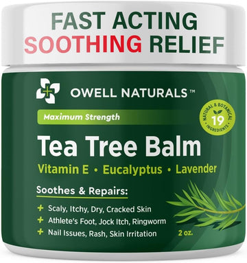 OWELL NATURALS Tea Tree Balm for Itchy, Dry and Cracked Skin, Rashes, Bee Stings, Splinters, Boils, Poison Ivy, Insect Bites, Cuts and Burns - Paraben-Free and Made in The USA, (2 Fl Oz (Pack of 1))