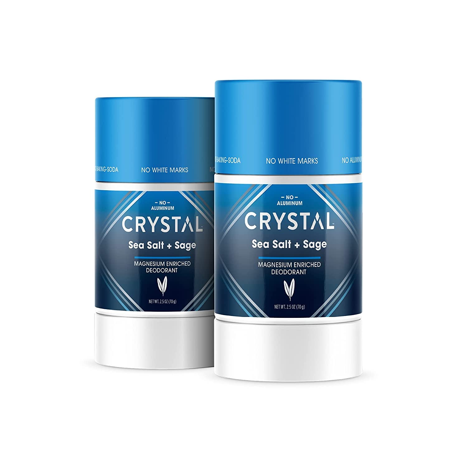 CRYSTAL Magnesium Solid Stick Natural Deodorant, Non-Irritating Aluminum Free Deodorant for Men or Women, Safely and Effectively Fights Odor, Baking Soda Free, Sea Salt + Sage, 2.5 oz (Pack of 2)