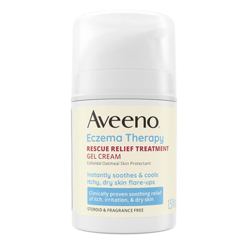 Aveeno Eczema Therapy Rescue Relief Treatment Gel Cream With Colloidal Oatmeal Skin Protectant, Instantly Soothes & Cools Itchy Dry Skin Flare-Ups, Steroid & Fragrance Free, 1.5 Fl. Oz