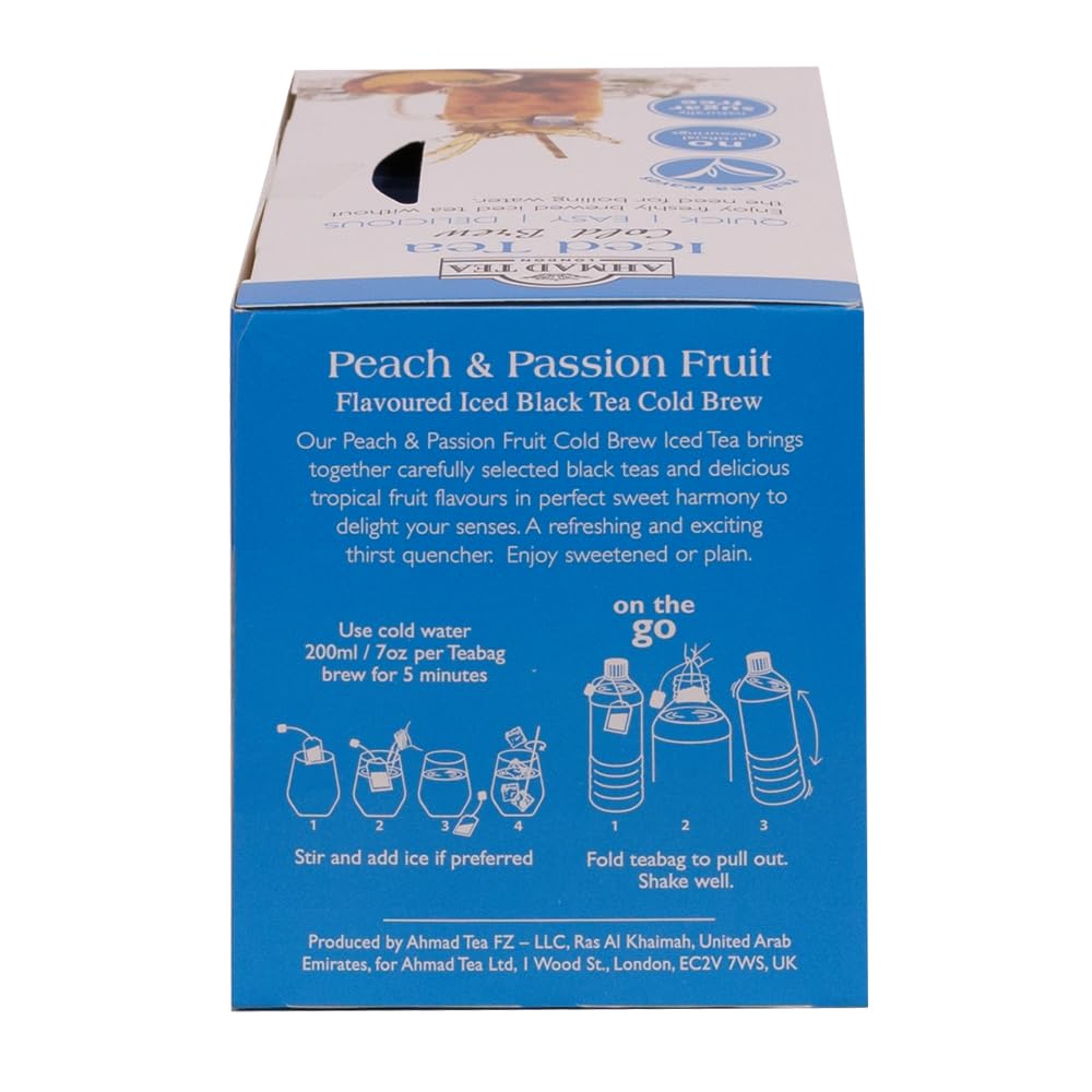 Ahmad Tea Black Tea, Cold Brew Peach And Passion Fruit Teabags, Iced Tea, 20 Ct (Pack Of 6) - Caffeinated And Sugar-Free