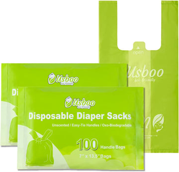 Biodegradable Disposable Diaper Bags, 200 Count, 1.0 Liters Capacity, Easy-Tie Handles, Convenient And Eco-Friendly