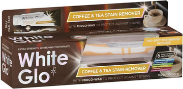 White Glo Coffee & Tea Drinkers Extra Strength Whitening Toothpaste, Revolutionary Micro Wax Protective Shield To Repel Future Stains, Micro-Polishing Particles Targets Yellowing On Teeth - 150G