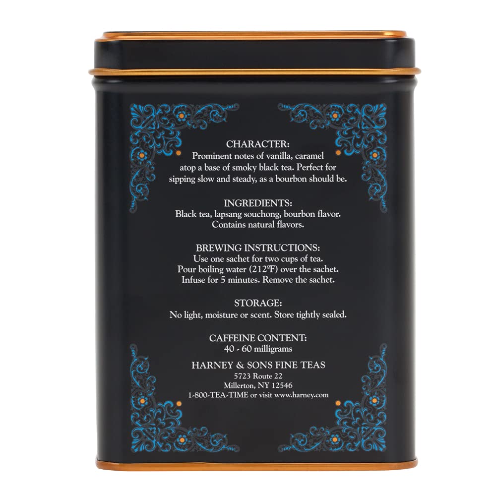 Harney & Sons Black Cask Bourbon Tea, 20 Sachets Of Smoky Black Tea With Light Caramel Flavors