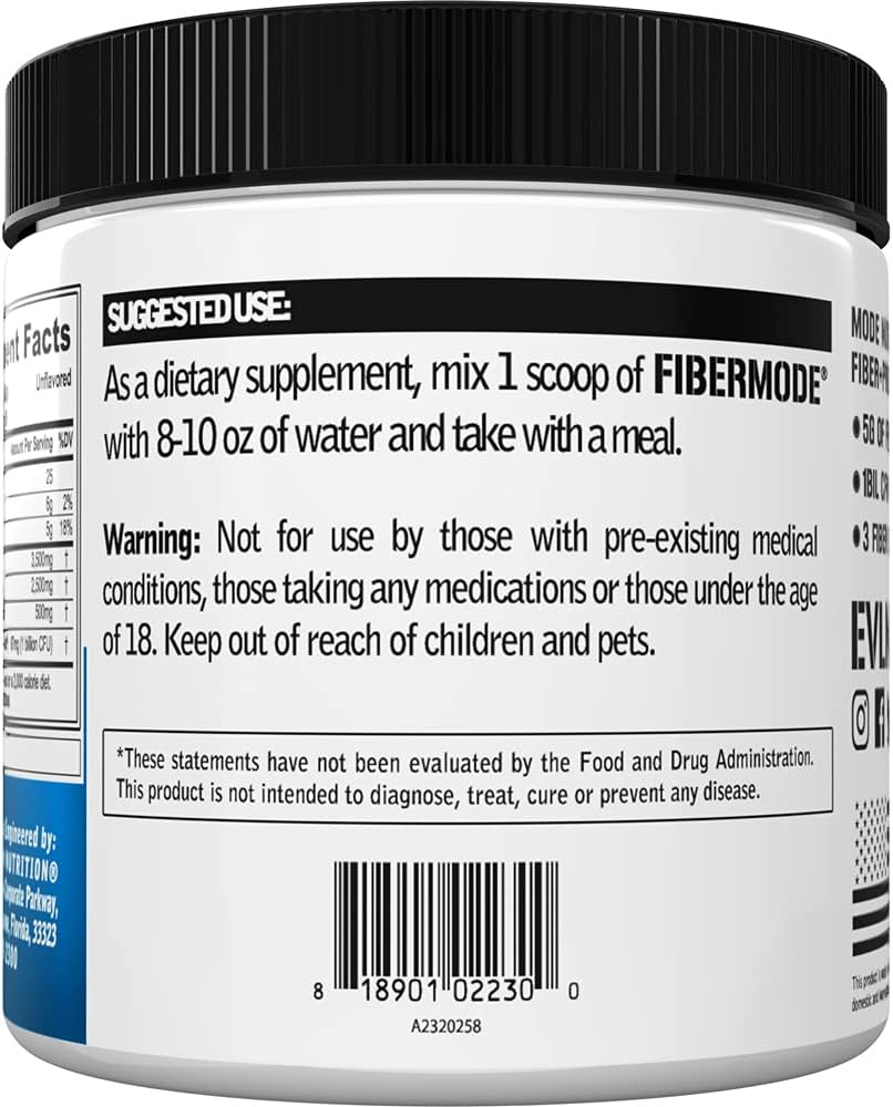 Evlution Nutrition FiberMode Fiber Plus Probiotic - 5 Grams of Fiber, Digestive Health, 1 Billion CFU Probiotics, Immune Support, 30 Servings, Unflavored : Health & Household