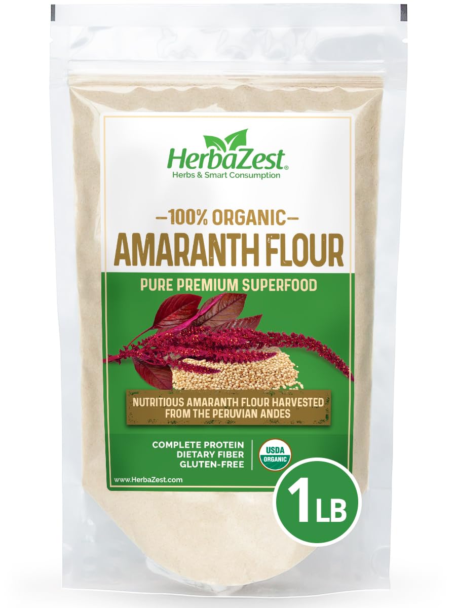 HerbaZest Amaranth Flour Organic - 1 LB - USDA Certified, Vegan & Gluten Free Superfood - Perfect for Baked & Non-Baked Goods, Savory Dishes & More