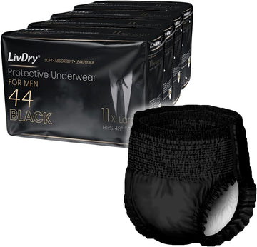 Livdry Adult Incontinence Underwear For Men, Premium Black Series, Ultimate Leak Protection, X-Large 44-Pack