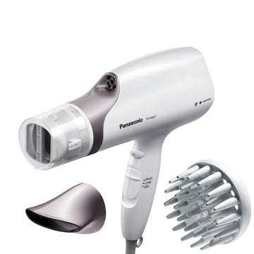 Panasonic Nanoe Salon Hair Dryer with Oscillating QuickDry Nozzle, Diffuser and Concentrator Attachments, 3 Speed Heat Settings for Easy Styling and Healthy Hair - EH-NA67-W (White)