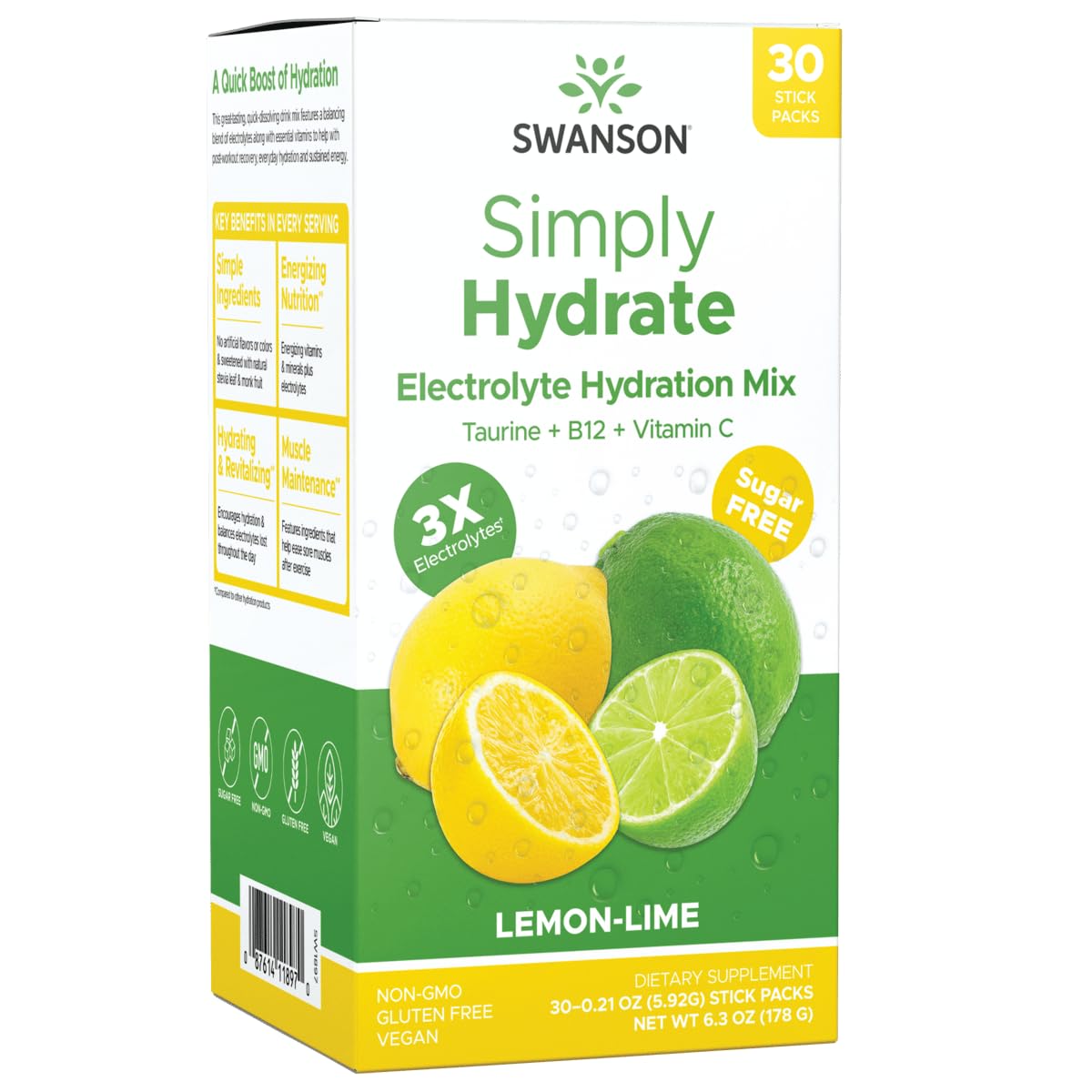 Swanson Simply Hydrate Electrolyte Mix - Sugar-Free Lemon-Lime Flavor - 30 Packets | Advanced Electrolyte Blend | Convenient On-The-Go Solution