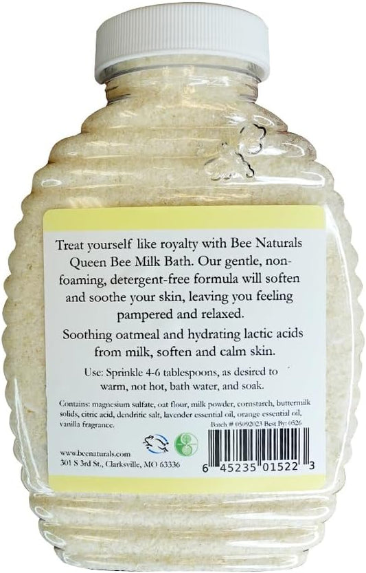 Bee Naturals Queen Bee Milk Bath - Luxurious and Nourishing Epsom Salt Bath - Cleanly Formulated Milk Bath for Soft, Supple Skin - Gentle and Naturally Derived Formula, Suitable for All Ages - 10oz