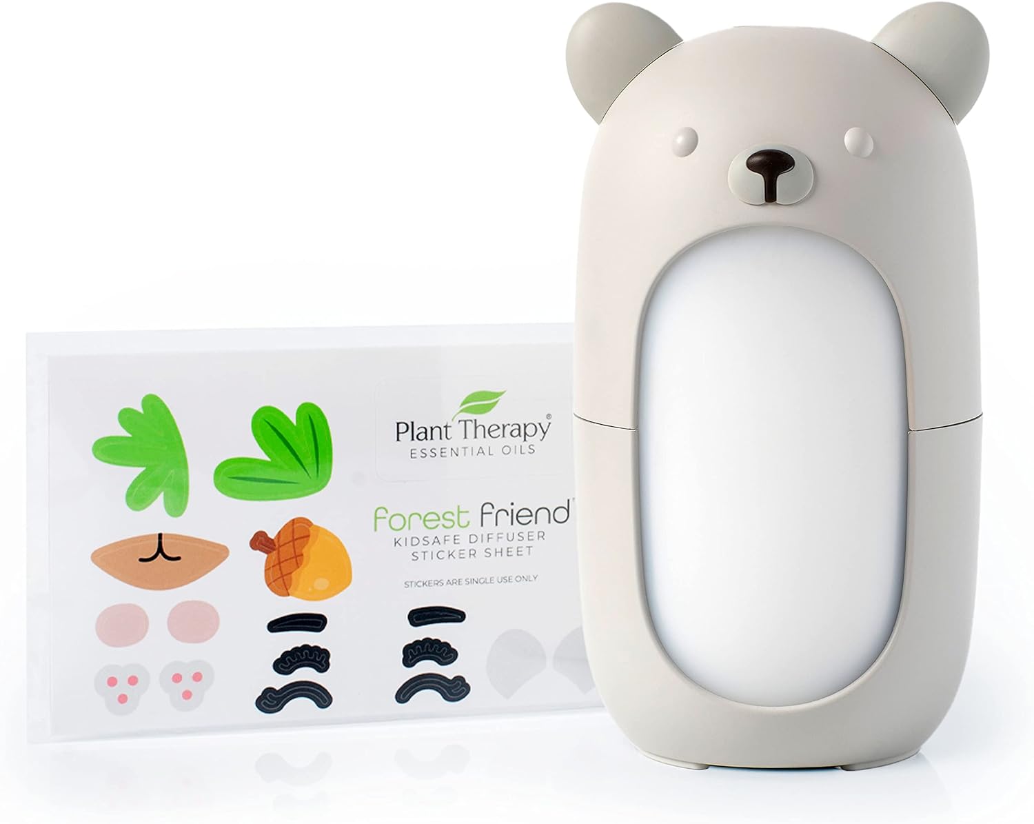 Plant Therapy Forest Friend Kidsafe Diffuser With Sticker Sheet Diffusion For Aromatherapy And Relaxation- Music, Multi-Color Nightlight, Customizable Design With Sticker Sheet