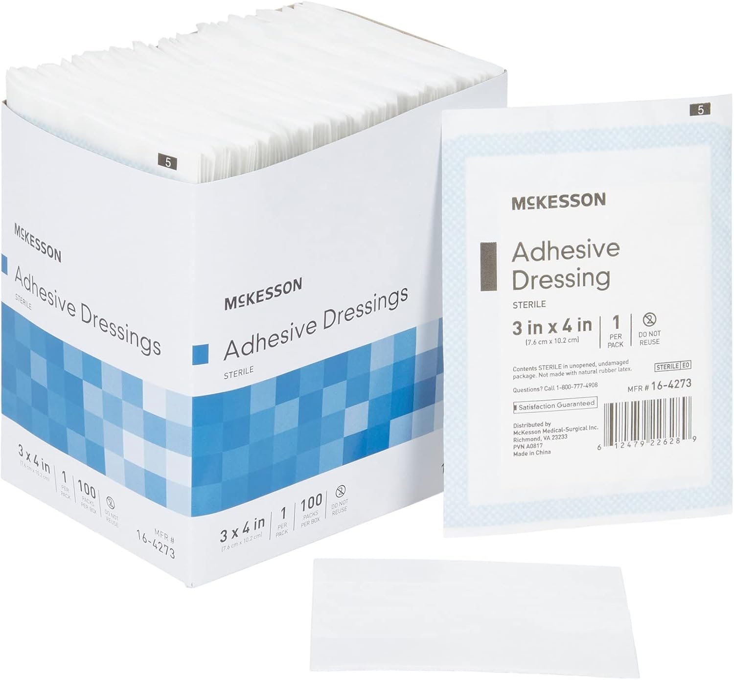 Mckesson Adhesive Dressing, Sterile, Cotton/Polyester, 3 In X 4 In, 100 Count, 1 Pack