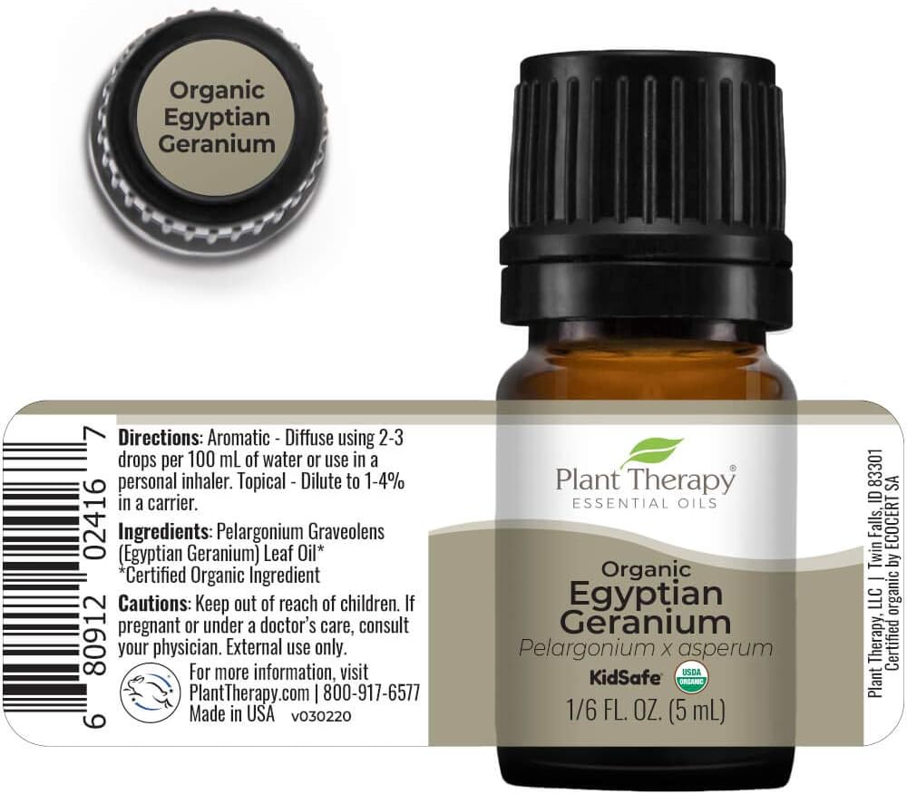 Plant Therapy Organic Egyptian Geranium Essential Oil 100% Pure, USDA Certified Organic, Undiluted, Natural Aromatherapy, Therapeutic Grade 5 mL (1/6 oz) : Health & Household