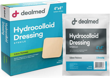 Dealmed Hydrocolloid Dressings–4” X 4” Standard Thickness Hydrocolloid Bandages, Wound Care Products For First Aid Kits, Box Of 10 And Individually Packed