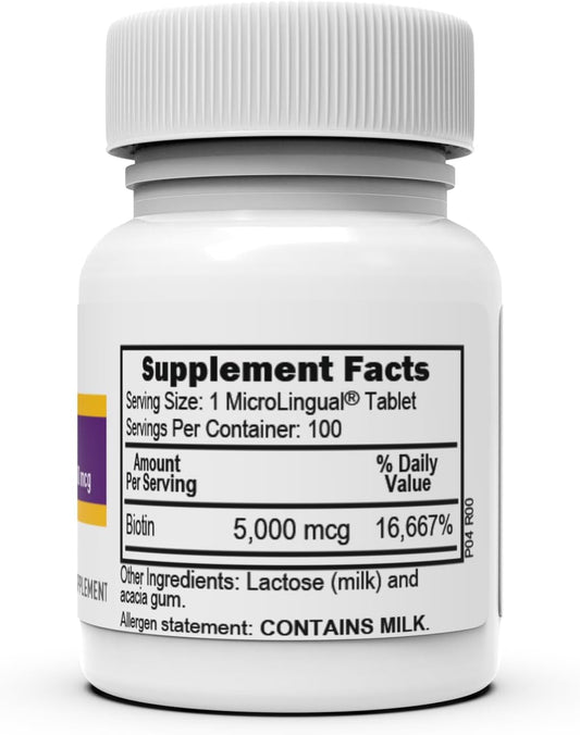 Superior Source Biotin 5000 mcg. Under The Tongue Quick Dissolve MicroLingual Tablets, 100 Count, Supports Healthy Hair, Skin, and Nail Growth, Helps Support Energy Metabolism, Non-GMO