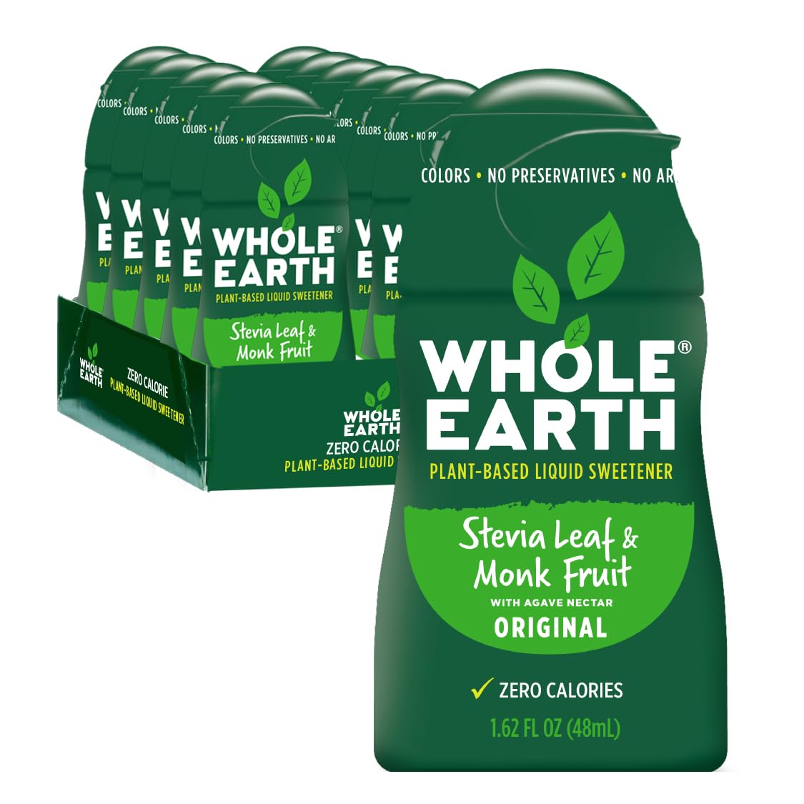 Whole Earth Stevia & Monk Fruit Liquid Sweetener, Original, No Erythritol, Squeeze Bottle, 1.62 Fl Oz (Pack Of 12)