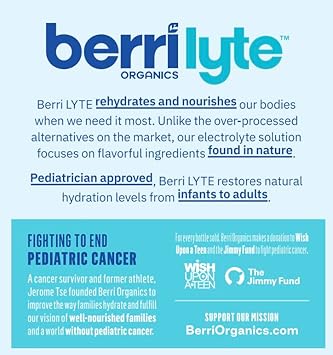 Berri Lyte Plant Based Organic Electrolyte Solution – Pediatric Rehydration Drink – Low Sugar Strawberry Flavor, 1 L, 2 Ct