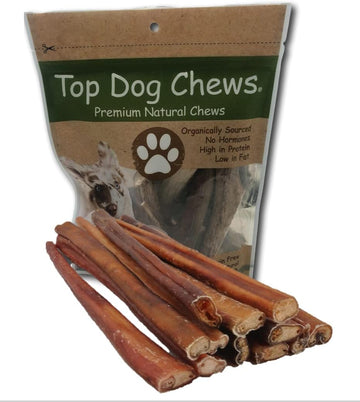 Top Dog Chews - 12 Inch Standard 12 Pack Bully Sticks, Long Lasting, 100% Natural Beef, Free Range Grass Fed, High Protein, Supports Dental Health Dog Treat, 12 Pack