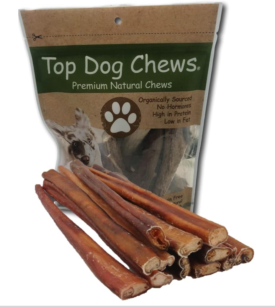 Top Dog Chews - Thick 12 Inch Bully Sticks, 100% Natural Beef, Free Range, Grass Fed, High Protein, Supports Dental Health & Easily Digestible, Dog Treat, 10 Pack