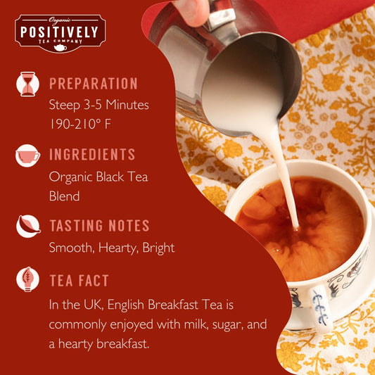 Organic Positively Tea Company, English Breakfast Black Tea Bags, 100 Count, Eco-Friendly Tea Bags, Non-Gmo