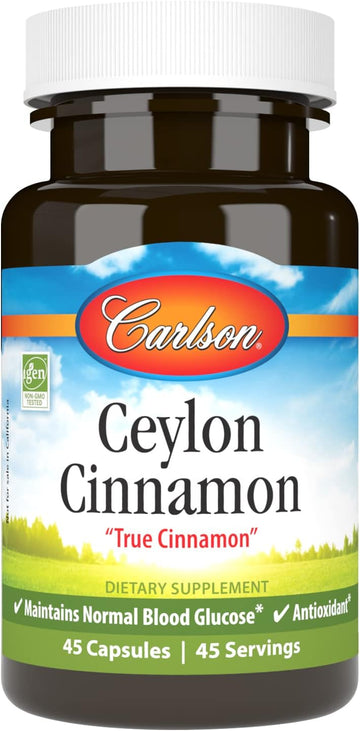 Carlson - Ceylon Cinnamon, Cinnamon Supplements, 500 Mg, Cinnamon Extract Pills, Ceylon Cinnamon Capsules, 45 Capsules