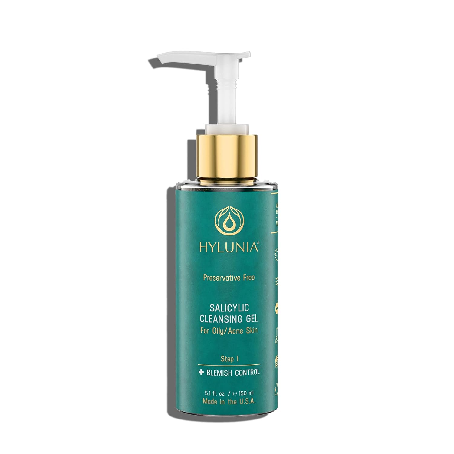 Hylunia Skincare Salicylic Facial Cleansing Gel – Deep Pore Cleanser For Oily & Acne-Prone Skin, Exfoliates, Minimizes Blackheads & Breakouts, Hydrates, Brightens Complexion, 5.1 Fl. Oz