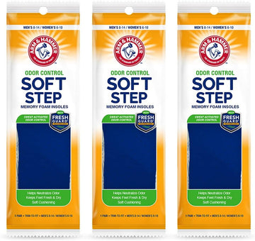 Arm & Hammer Odor Control Soft Step Insoles, Memory Foam Insoles For Men & Women. Grey Topside Treated W/Fresh Guard Tech.! Best Insoles For Standing All Day, Foot Inserts, Shoe Inserts Unisex-3 Pack