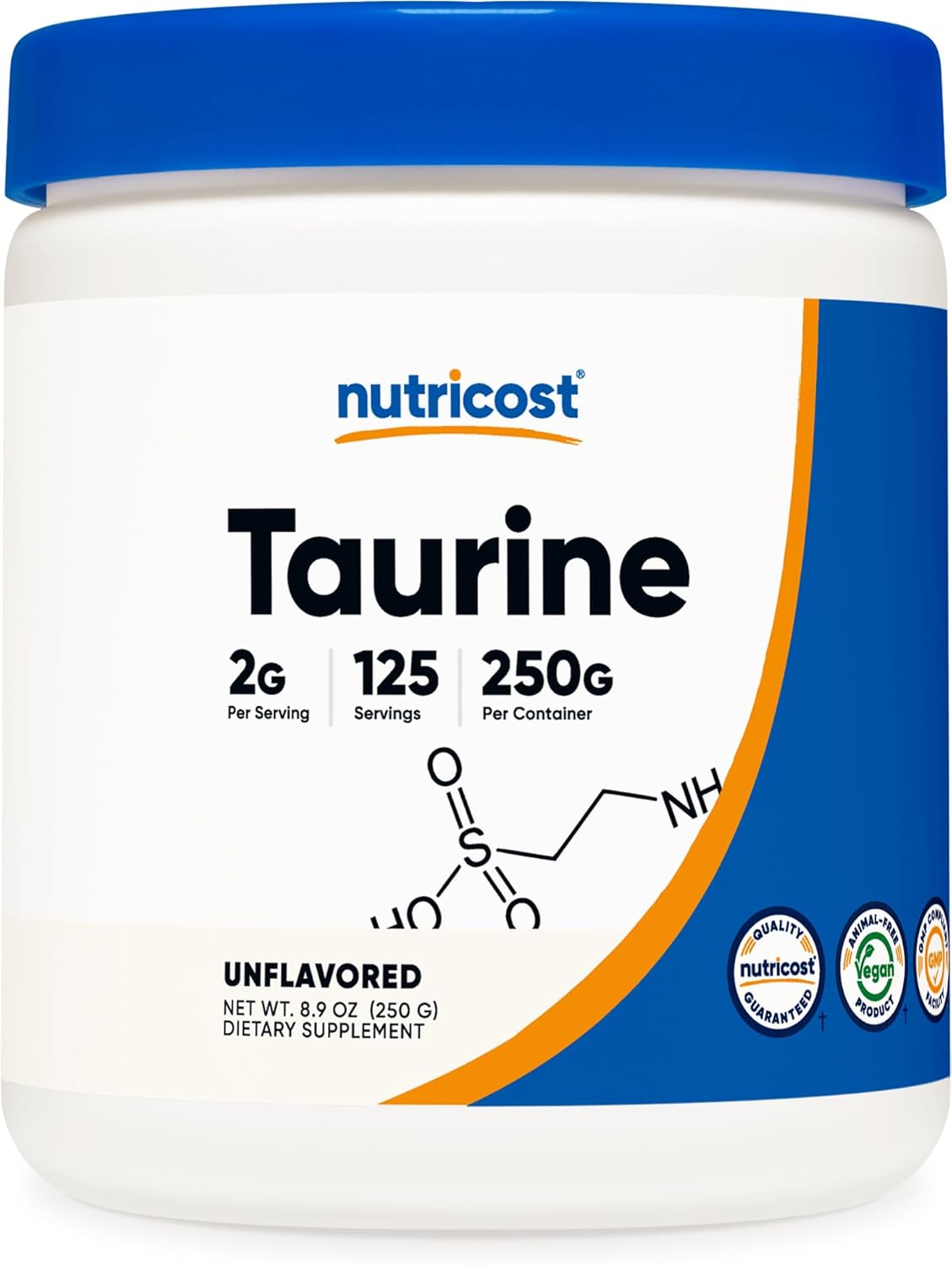 Nutricost Taurine Powder 250 Grams - 125 Servings, 2000Mg Per Serving